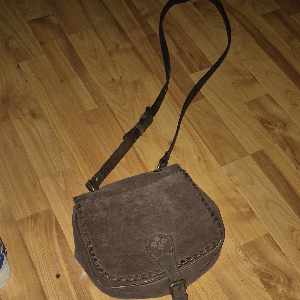 Rich Brown Suede Crossbody Bag with Saddle Design